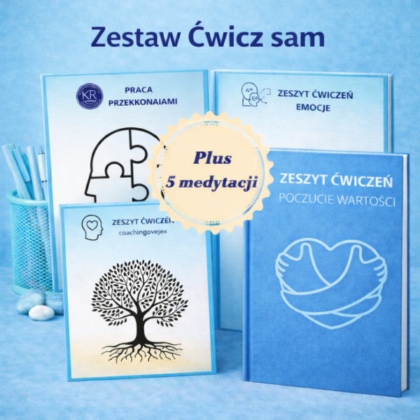 ZESTAW ĆWICZ SAM - 4 zestawy rozwojowe (Asertywność, przekonania, emocje, poczucie wartości) + medytacje mp3
